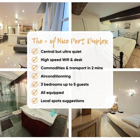 Les points forts du duplex : central mais calme, WiFi fibre et bureau, climatisation, trois chambres